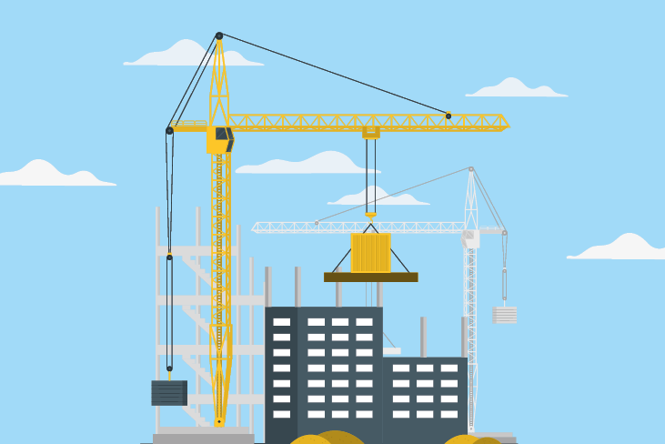 Turmdrehkran auf einer Baustelle [stilisierte Darstellung]